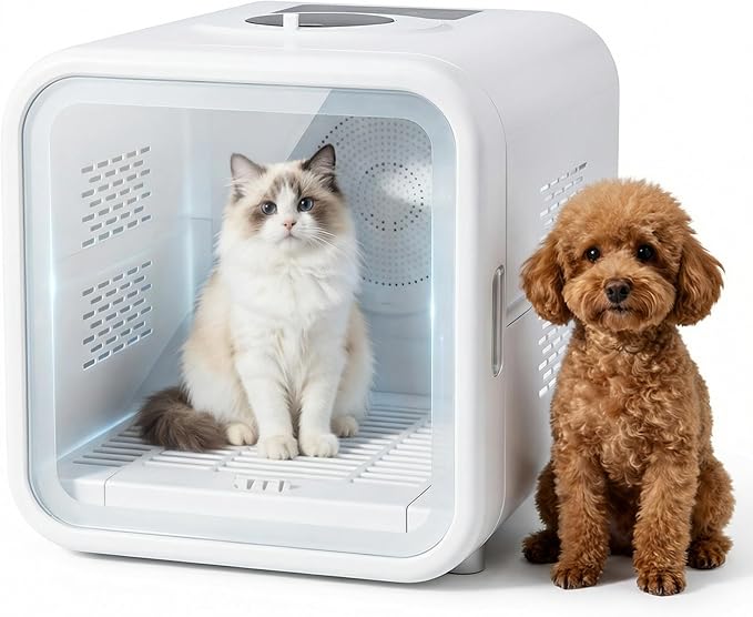 Ultra-Quiet Pet Dryer Box for Cats and Small Dogs - 360° Fast Drying, Adjustable Temperature, Transparent Design, Stress-Free Hands-Free Grooming Solution