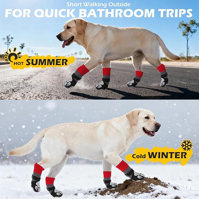 EXPAWLORER Christmas Anti Slip Dog Socks to Prevent Licking Paws, Dog Shoes for Hot Pavement Dog Booties for Hardwood Floors, Dog Boots & Paw Protectors for Small Medium Large Senior Dogs Red Black XS
