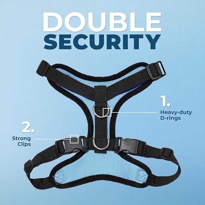 Best Pet Supplies Voyager Step-in Lock Pet Harness w Reflective Pet Leash Combo Set with Neoprene Handle 5ft - Supports Small, Medium and Large Breed Puppies/Cats - Baby Blue/Black Trim Set, L
