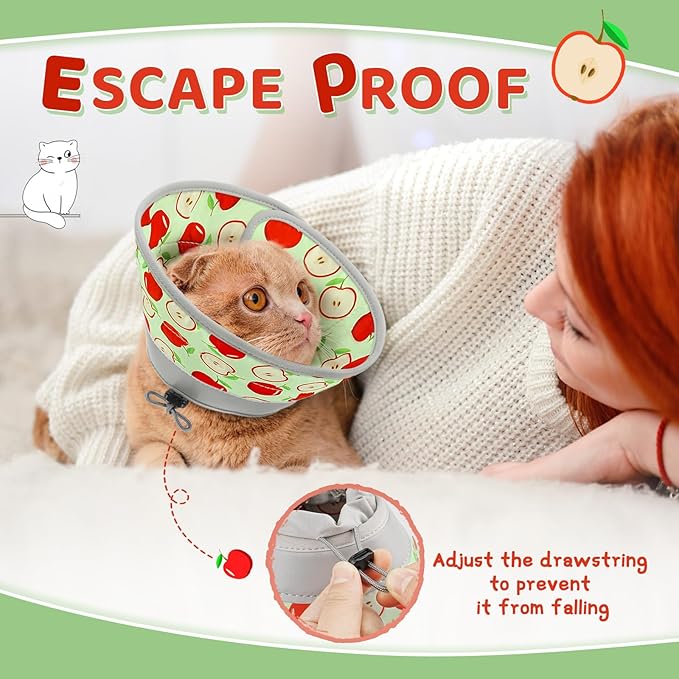 Cat Cone Collar Soft to Stop Licking, Adjustable, Foldable Lightweight Kitten Cones After Surgery Recovery for Cats & Kittens, Cat Cone Alternative, Easy Eating (Apple Red, M)