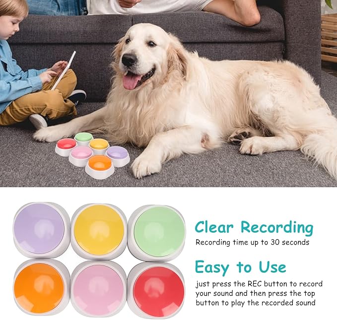 6 PCS Voice Recording Button, Dog Buttons, Communicati Recordable Dog Talking Buttons Set, Dog Buttons for Communication, Pet Command Buttons for Training Cats Dogs