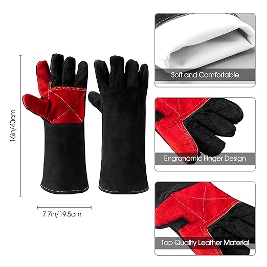 AOWPFVV 16 Inches Leather Welding Gloves Fire Resistant,Animal Handling Gloves Bite Proof for Cat Dog Snake - Large