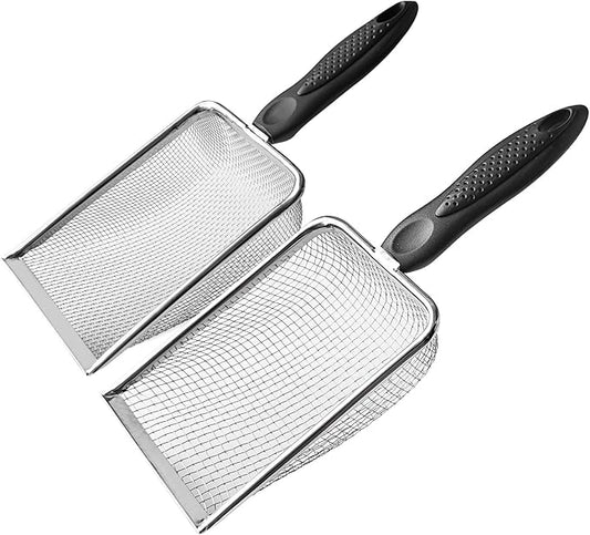 2 Packs Litter Scoop Stainless Steel Mesh Poop Scooper,Metal Litter Box Pooper Scoop Shovel with 2.0mm & 3.8mm Mesh for Dog,Cat,Rabbit,Hamster, Reptile, Sand and Litter Poop Sifter