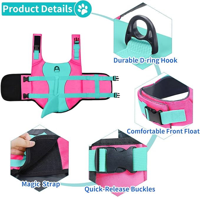 Malier Dog Life Jacket, Ripstop Dog Life Vest with High Buoyancy for Swimming Boating, High Visibility Shark Puppy Lifesaver for Small Medium Large Dogs (X-Large)