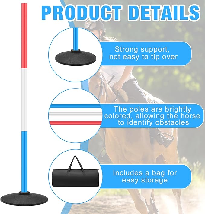 6 Pcs 6ft Pole Bending Poles for Horses, Heavy Duty Agility Poles Adjustable Height Equestrian Sports Training Equipment for Horses, Soccer, Football, Dog