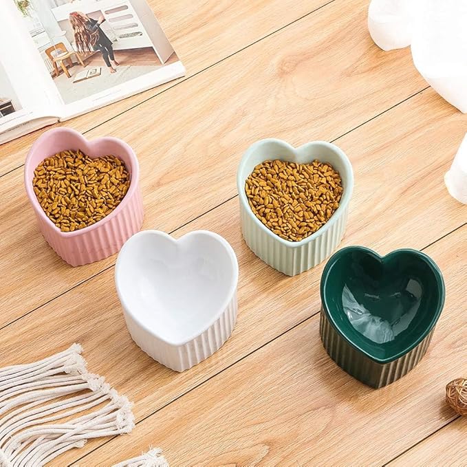 Dark Green Ceramic Raised Cat Bowls, Tilted Elevated Food or Water Bowls, Stress Free, Backflow Prevention, Dishwasher and Microwave Safe, Lead & Cadmium Free