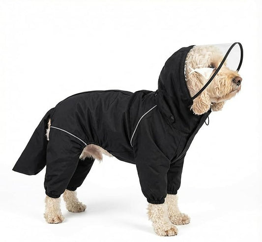 Dog Raincoat for Medium Large Dogs,rain Jacket Coat, Full Leg Coverage Waterproof Rain Suit with Detachable Hood & Tail, Reflective Strips，Labrador Retriever (Black for Boy, XX-Small)