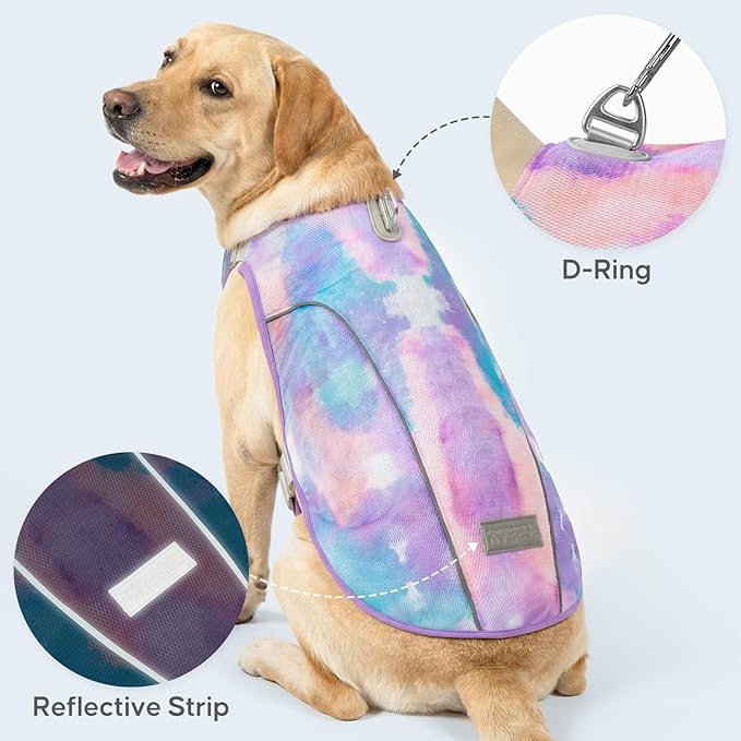 KYEESE Dog Cooling Vest, Breathable Mesh Dog Cooling Shirt for Large Dogs with D-Ring, Sun Protection Reflective Dogs Cooler Jacket with Adjustable Buckle for Summer Hiking Walking, Purple, 2XL