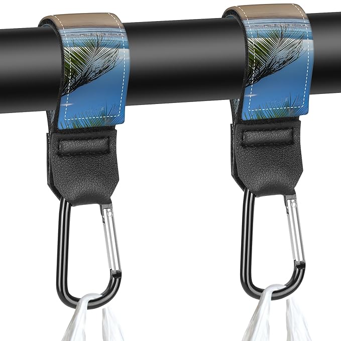 Stroller Straps, Mommy Hooks Diaper Bags, Universal Shopping cart, Wallet, Backpack - 2 Packs (Beach by the sea)