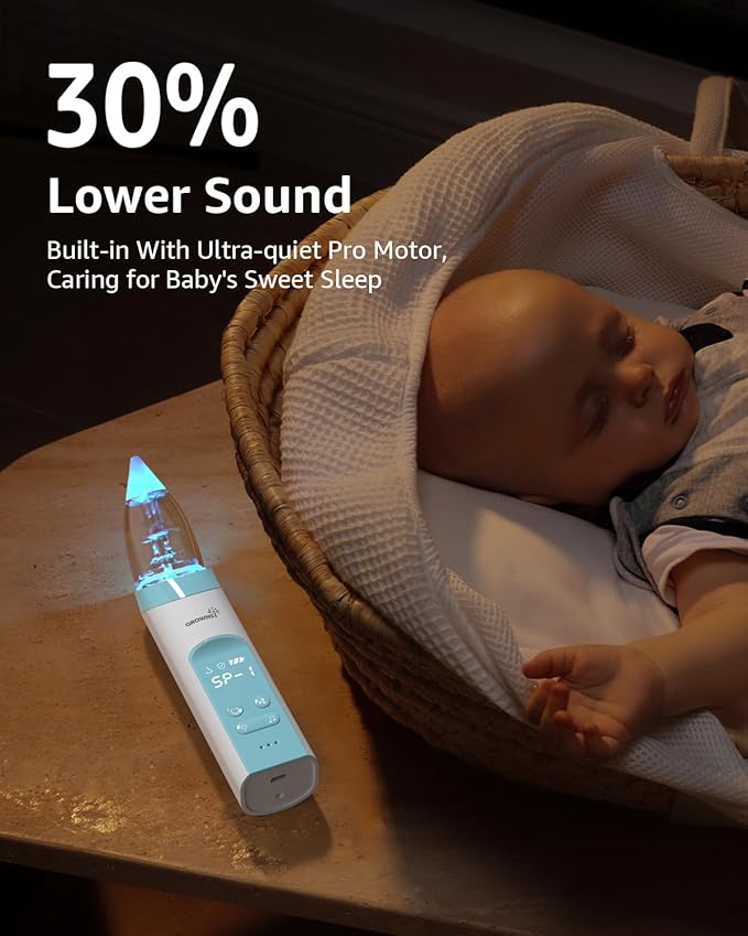 GROWNSY Nasal Aspirator for Baby with Protection Mode, Electric Nose Suction for Baby, Automatic Baby Nose Sucker with 3 Silicone Tips, Adjustable Suction Level, Music and Light Soothing Function
