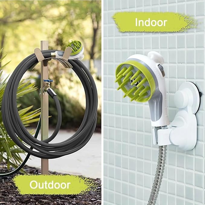 Dog Shower Head Brush Splash Shield Indoor Outdoor Pet Wash Bath Grooming Accessories Water Pressure Control Rubber Scrubbing (1, Blue)