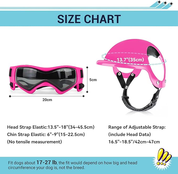 Small Dog Goggles with Helmet, 2PCS Pet Sunglasses and Dog Motorcycle Helmet with Ear Holes, Small Medium Breed Outdoor Driving Walking Biking Protection, All Pink