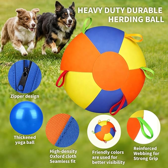 Herding Ball for Dogs,22 Inch Calming Jumbo Ball for Dogs,Training Balls with Heavy-Duty Handle Cover and Pump,Interactive Dog Toy Herding Ball for Australian Shepherd, Border Collie, Large Breed