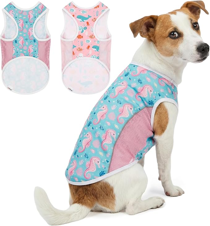UPF 50+ Sun Protection Dog T-Shirt, 2 Pack Lightweight Sleeveless Dog Vest for Small Dogs Girl – Reflective Strips, Quick-Dry Pet Apparel, Sports Fan Shirt P23ST00513M
