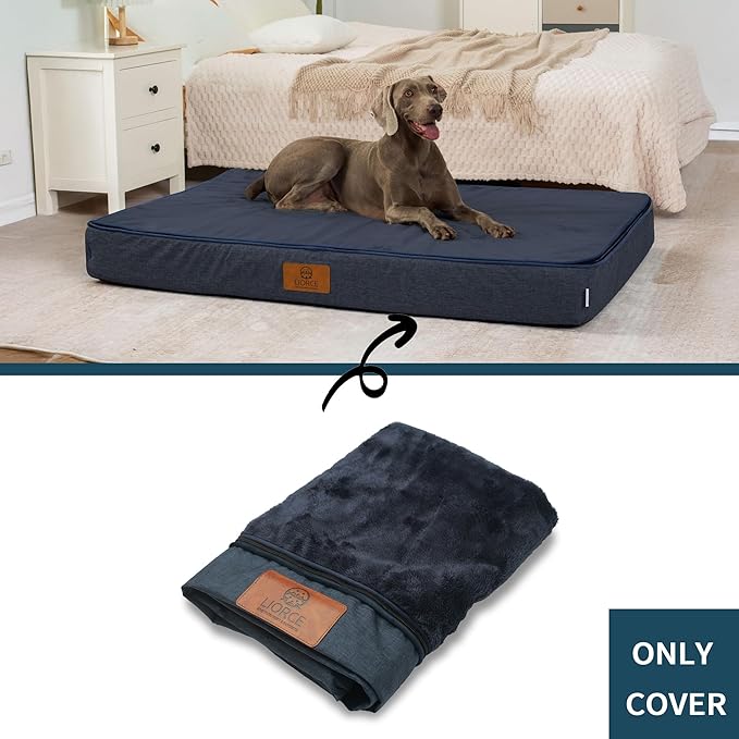 LIROCE Washable Dog Bed Cover Replacement, Jumbo Wrap-Around Zipper Cover for Orthopedic Memory Faom Dog Bed (53x36x6 inches), Navy