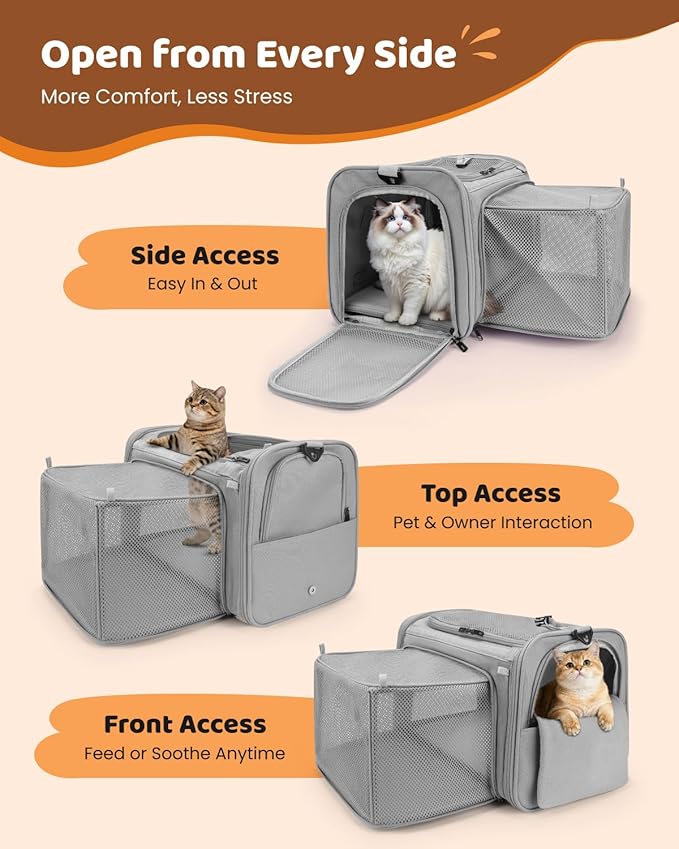 MIDOG Cat Carrier Soft for Small to Medium-Sized Cats,Up to 15 Lbs, TSA Airline Approved Soft Sided Pet Carrier,Collapsible Travel Cat Carry Bag(Grey)