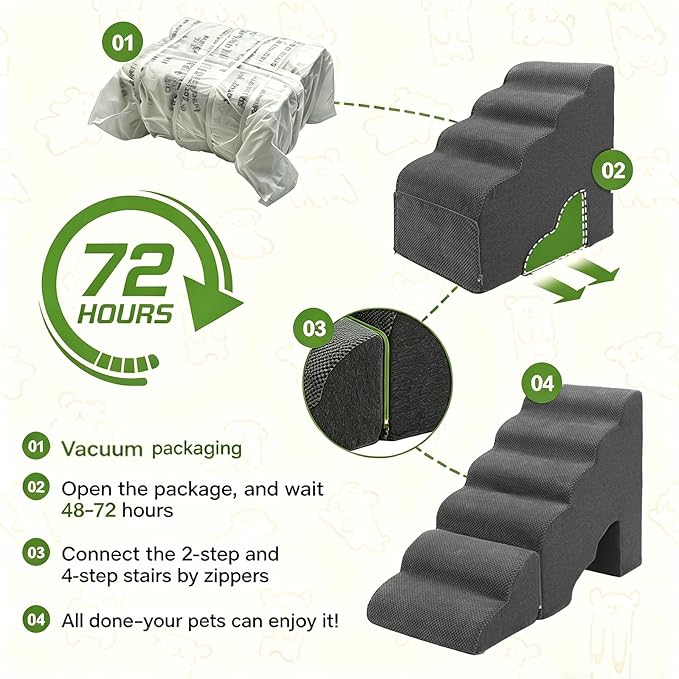 Dog Stairs for High Beds Up to 25", Gentle Slope Pet Dog Steps for Small Dogs, Non-Slip Sturdy Doggie Ramp Steps for Elder Dogs/Cats to get on Bed/Couches, Grey