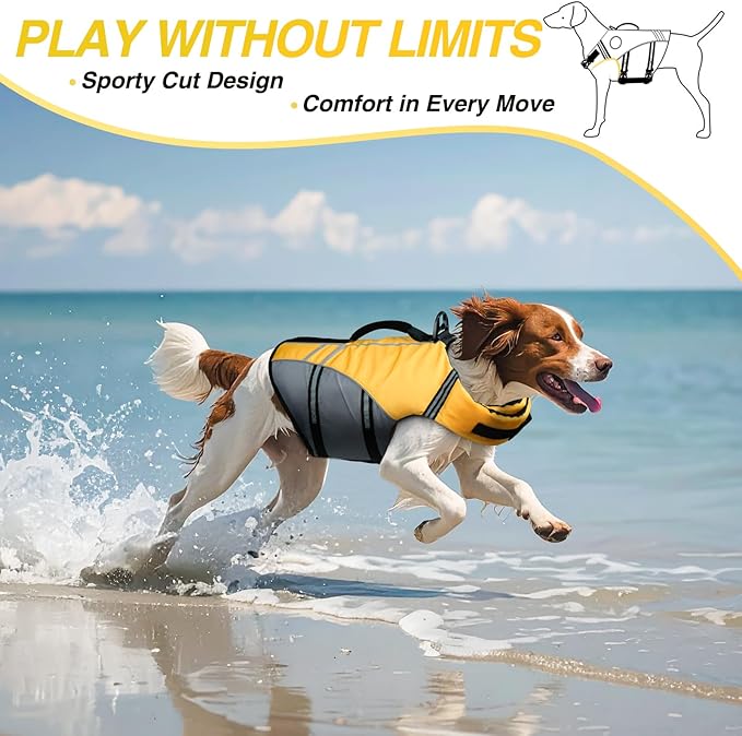 VIVAGLORY Sports Style Dog Life Vest, Dog Life Jacket for Swimming & Boating, Ripstop & Buoyancy for Puppy Doggy, Lifejacket with Handle, S, Yellow