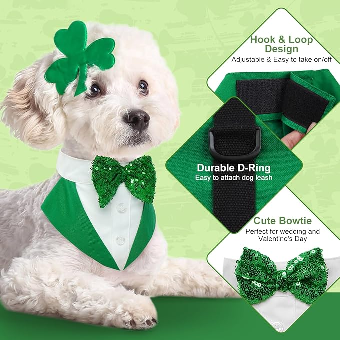 Kuoser Dog Tuxedo & Bandana Set - Prince Wedding Bow Tie Shirt Formal Attire for Large & Medium Dogs (Golden Retriever, Samo Bulldogs)