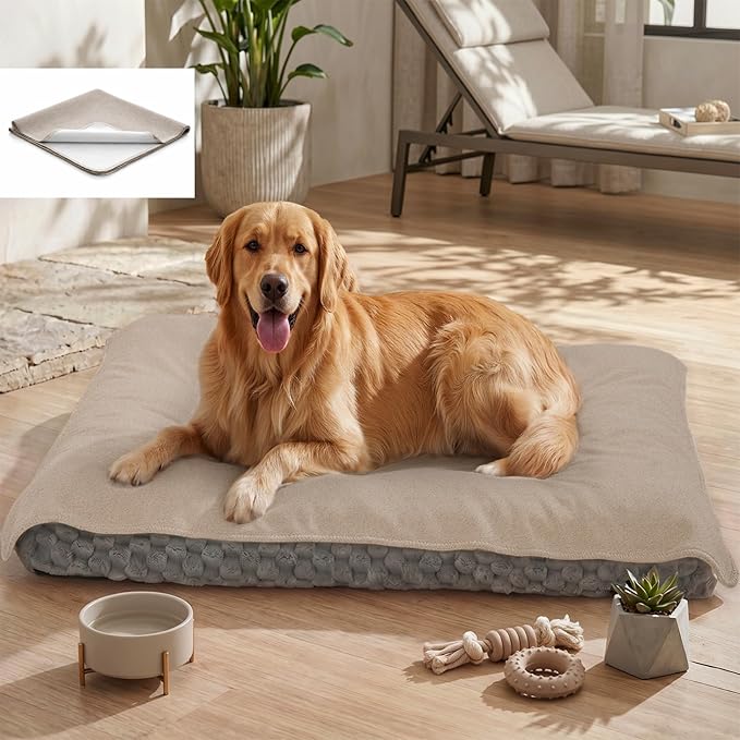 MontVoo Washable Dog Bed Cover, Absorbent Quick Dry Pet Bed Sheet, Easy Hair Removal Couch Covers for Dogs/Cats, 32x45 Inches, Waterproof PU Backing Dog Bed Mat for Car Seat, Crate, Cover Only, Beige