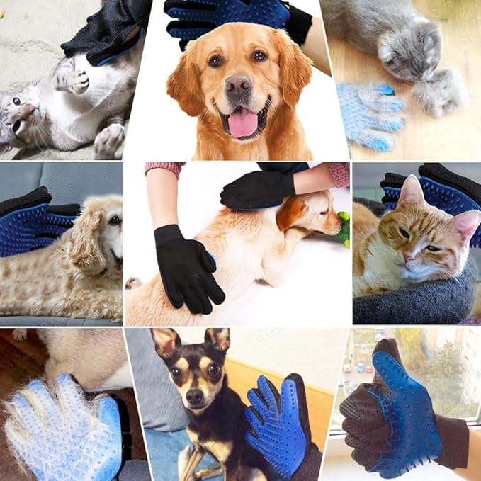 Upgraded Pet Grooming Gloves for Shedding - 1 Pair Dog Hair Remover Gloves for Bathing & Deshedding Cats, Dogs & Horses, Gentle Massage for Short & Long Hair (Blue)