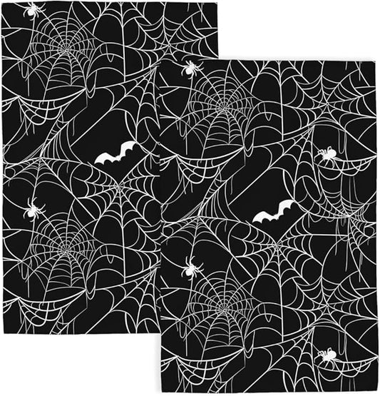 Halloween Kitchen Towels Bat Spider Web Dish Towel 16×24 Inch Soft Absorbent Holiday Black Halloween Hand Cloths for Kitchen Drying Decore Set of 2