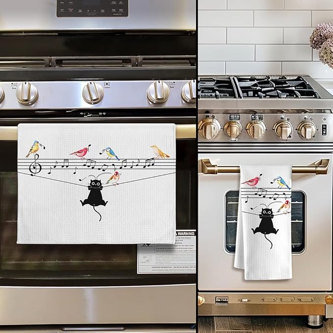 Cat Kitchen Towels - Quick-Dry Kitchen Hand Towels Decorative Art, Decorative Dish Towel for Whimsical Pet Moms | Melodic Mischief Hand Cloth & Humorous Home Accent, Playful Encounter Cat Lady Gifts