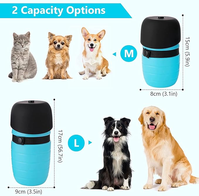 Dog Water Bottle Portable (17oz/22oz), 2 in 1 Foldable Dog Travel Water Bottle, Leak-Proof Dog Water Dispenser, Pet Water Bottle Drink Feeder for Outdoor Walking Hiking, Food-Grade Silicon (22oz)