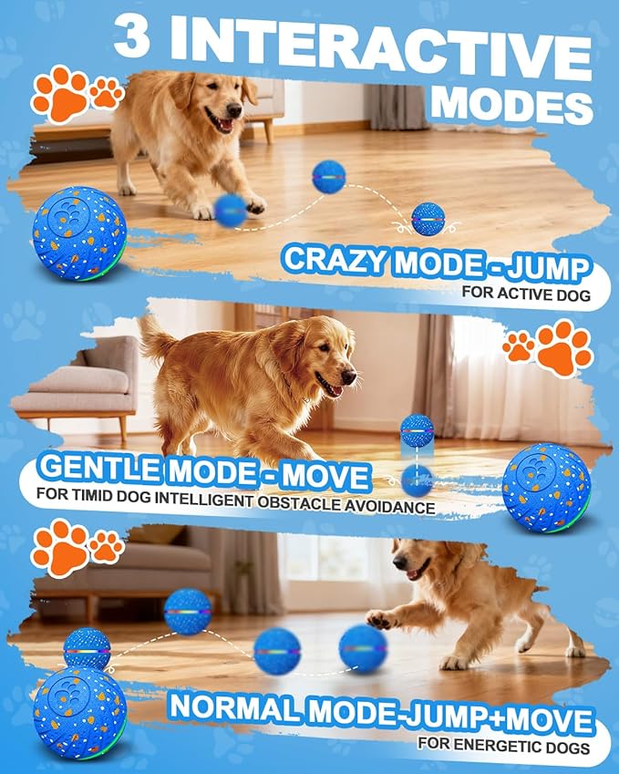 Interactive Dog Toy Balls, E-TPU Automatic Rolling & Bouncing Dog Balls with Lights, Type-C Rechargeable IPX7 Waterproof Dogs Ball, Great Gift for Medium & Large Dogs