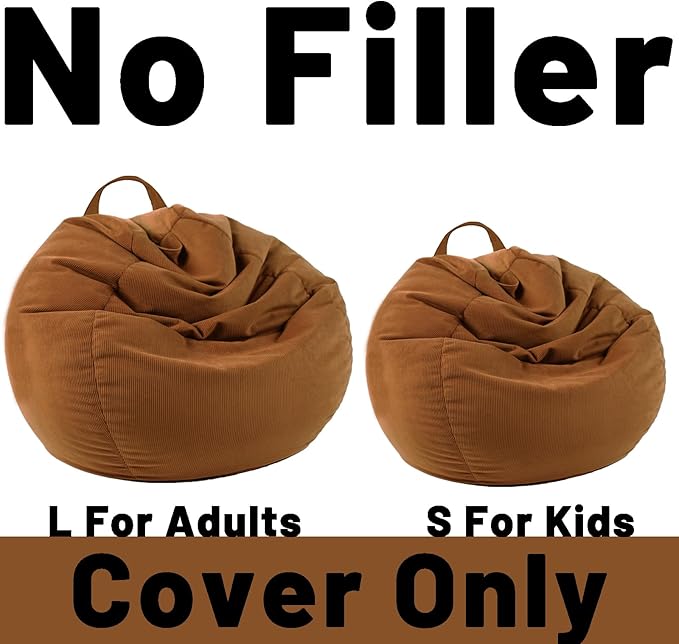 LPMOERA Stuffed Animal Storage Bean Bag Chair Cover (No Filler) For Kids and Adults.Soft Stuffable Bean Bag For Organizing Children Plush Toys or Memory Foam Caramel L for Adults