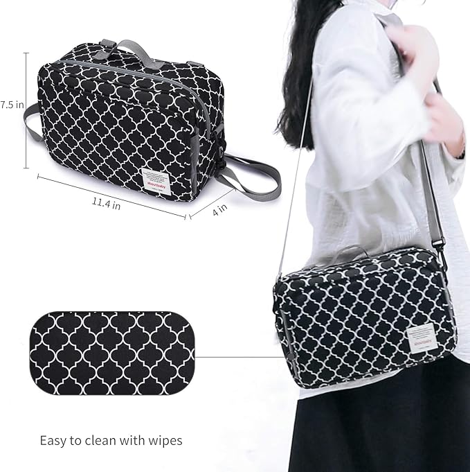 GOGOSO Small Diaper Bag, Mini Stroller Organizer Accessory with Wipe Pockets Caddy Parent Console with Hook Fit All Strollers, Black