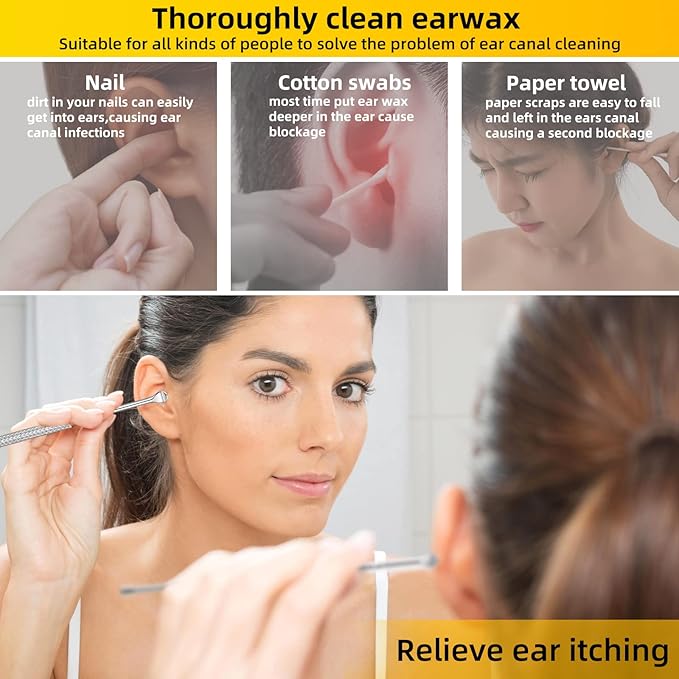 9 Pcs Ear Pick Earwax Removal Kit, Ear Cleansing Tool Set, Ear Wax Removal Tool, Ear Curette Ear Wax Remover Tool with a Cleaning Brush and Storage Box, Medical Grade, for Children and Adults,Silver