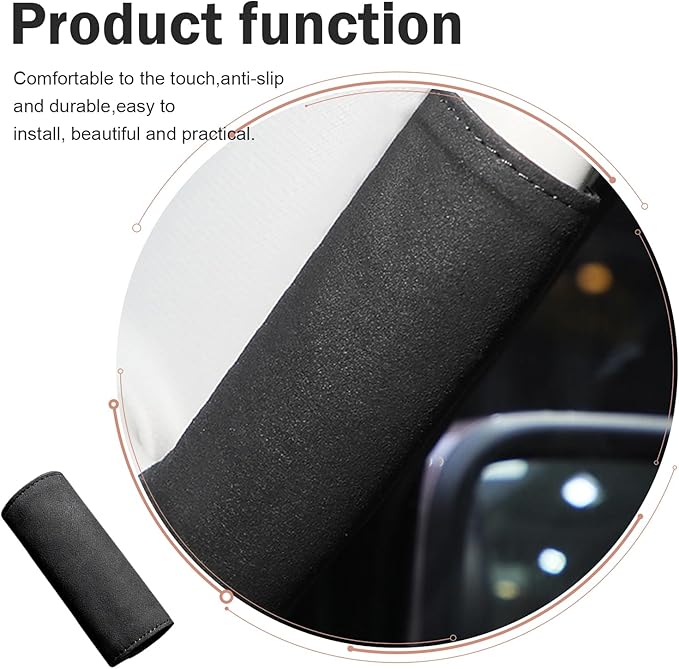 2 PCS Car Inside Door Handle Protectors, Anti-scratch Suede Leather Interior Trim, Non-slip Sweat-absorbent Handle Wrap with Hook & Loop, Interior Accessory for Cars Trucks Vans (Black)