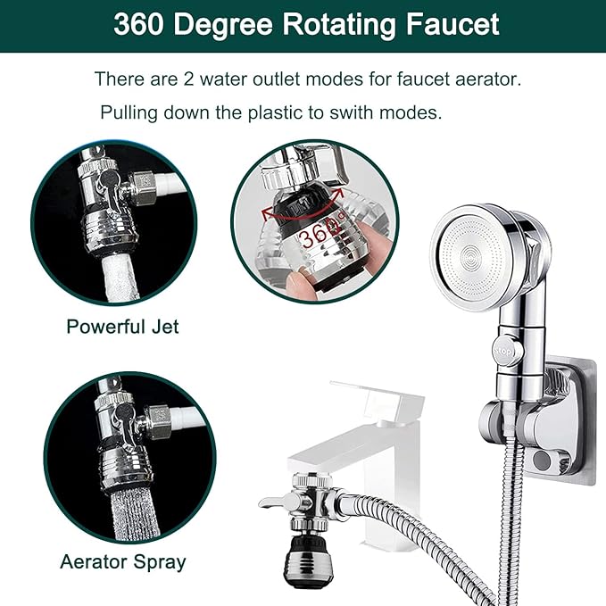 Sink Faucet Sprayer Attachment, Faucet Shower Sprayer with 59" Stainless Steel Hose for Hair Washing&Pet Shower for Bathroom Bathtub, Kitchen,Garden Tub,Utility Laundry Tub
