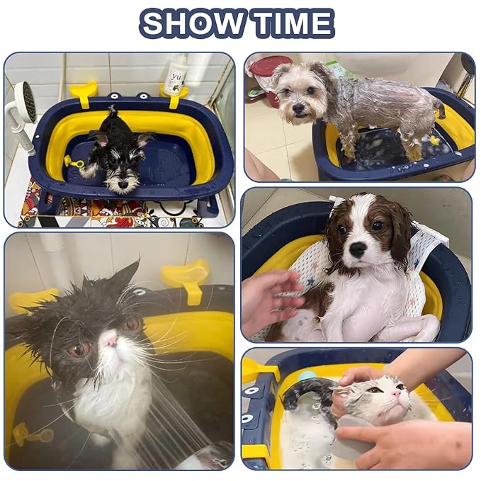 Pet Bathtub with Toys,Portable Puppy Bathtub for Easy Baths and Easy Storage, Dog Bath Tubs for Small Medium Pets (Blue)
