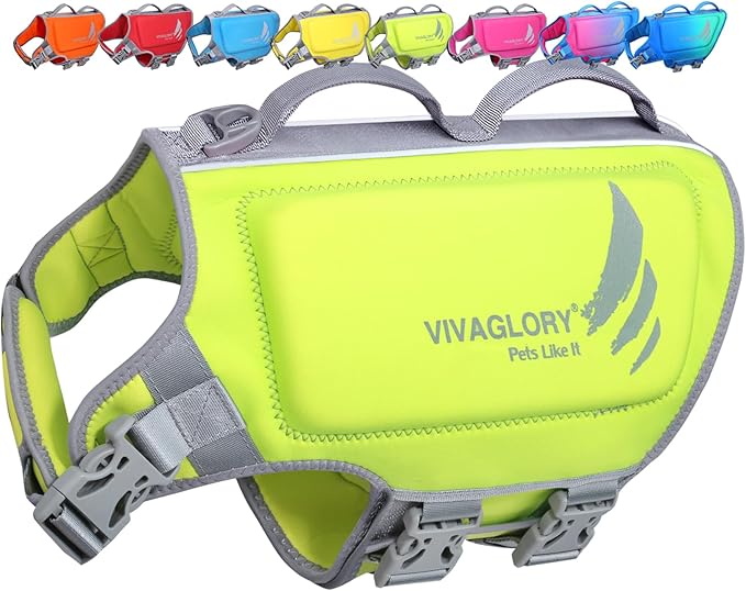 VIVAGLORY High Buoyancy Dog Life Vest, Swimming Vest with Handle, Dog Life Jacket for Swimming & Boating, Buoyancy for Puppy Doggy, XL, Bright Yellow