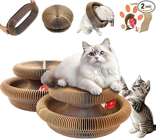 2PCS Kitty Curls Cat Toy,Foldable Magic Organ Cat Toy,Magic Organ Cat Scratcher Board,Foldable Recyclable Cat Accordion Toy for Indoor Cat Playing,Interactive Scratch Pad with Toy Ball