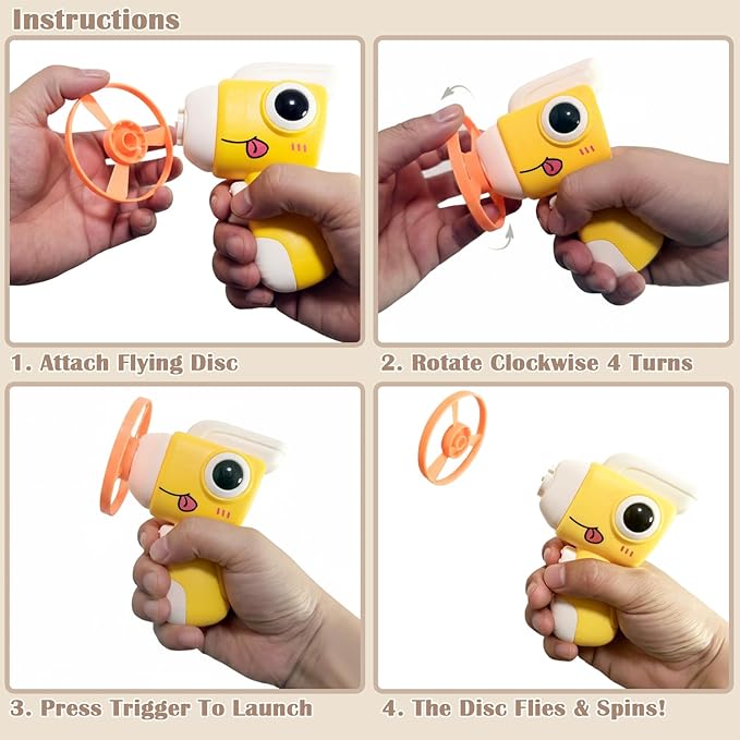 Interactive Cat Toy for Indoor Cats - Cat Fetch Toy Launcher with 8 Colorful Flying Discs, One-Press Exercise Toy for Chasing & Hunting, Fun Kitten Toy for Adult Cats, Yellow