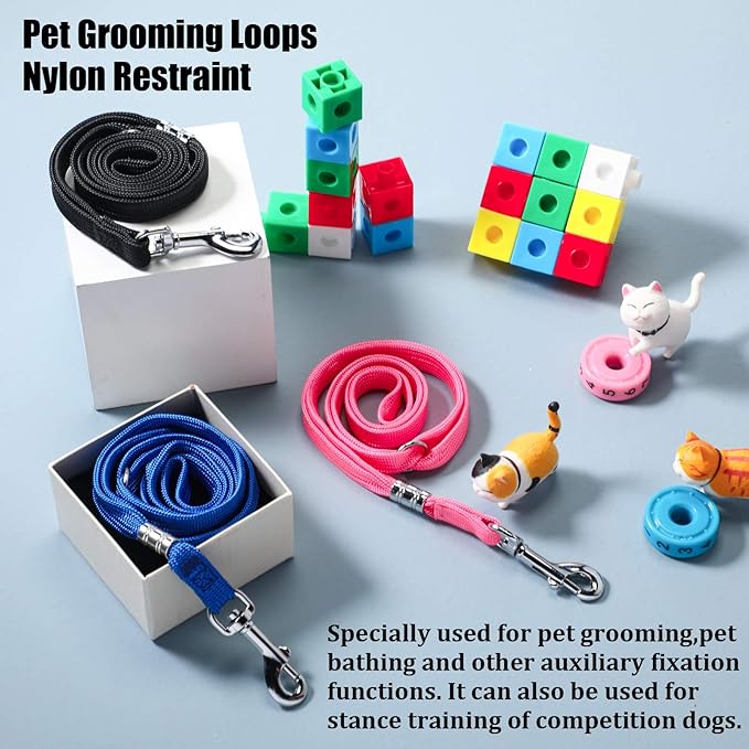 9 Pieces Pet Grooming Loops Nylon Restraint Noose Adjustable Fixed Dog Cat Safety Rope for Pet Grooming Table Bathtub (Black)