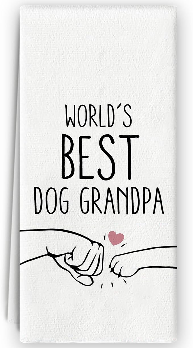 Dog Grandpa Gifts Towels - Dog Kitchen Decor, World's Best Grandpa Decorative Hand Towels Dish Towels for Bathroom Kitchen 16x24 Inch