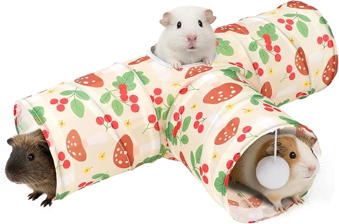 Rypet 3-Way Guinea Pig Tunnel, Collapsible Small Animal Enrichment Toy with Ball, Foldable Rabbit & Hamster Tunnel for Boredom Relief, Washable, Indoor/Outdoor Play