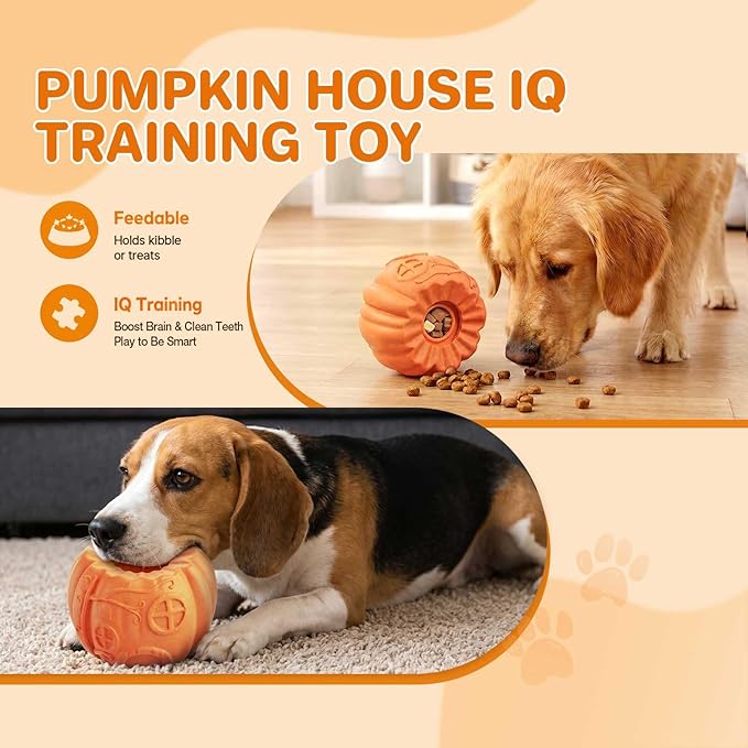 Dog Treat Ball Dispenser, Pumpkin-Shaped Frozen Treat Dog Toy, Enrichment Toys for Dogs, Slow Feeder Ball for Dogs, Interactive Dog Toy, Dog Slow Feeder Bowl, 3.5 Inch