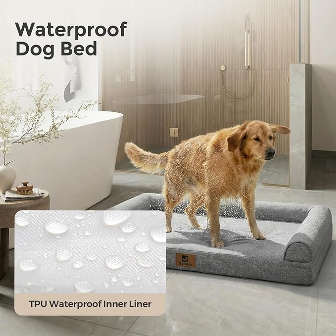Sytopia 42 Inch Indestructible Dog Beds for Large Dogs, Big Chew Proof Orthopedic Egg Crate Foam Pet Bed with Washable Removable Cover and Anti-Slip Bottom, Grey