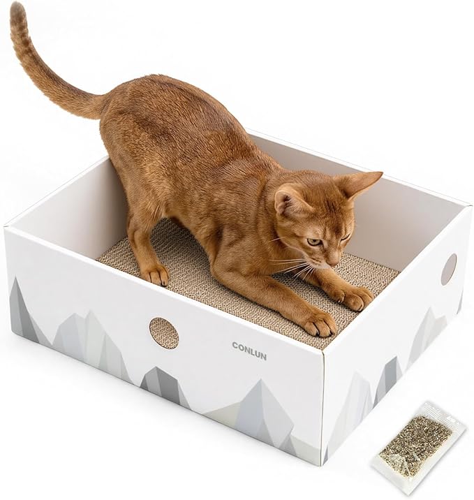 Conlun Cat Scratcher Box with 3-Layer Corrugated Pad, Heavy-Duty Double-Sided Cardboard Scratching Board & Bed, Checkered Design, for Cats,Jumbo