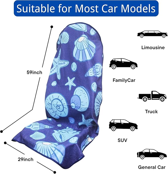 Waterproof Car Seat Cover for Front Seats, Protector for Cars SUVs Trucks, Sweat Towel Seat Covers Bucket for Gym,Workout,Beach,Hiking,Running (Conch Shells Starfish, 1PC)