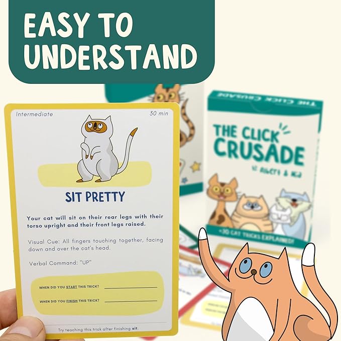 OutdoorBengal The Click Crusade Cat Clicker Training Card Game for Pet Training with Clicker - Train Cats to do Tricks, Improve Communication and Bond with Your Cat (Clicker Trainer not Included)