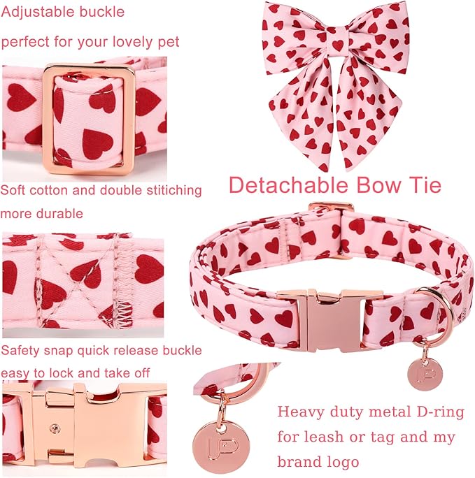 Valentine's Dog Collar & Bow Tie Set,UP URARA PUP Soft & Comfortable Pet Collar with Premium Plastic Buckle for Small, Medium, Large Dog,XL