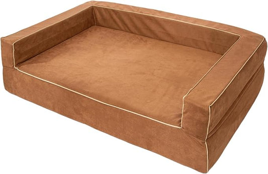 XX-Large 7 Inch Solid Orthopedic Memory Foam Dog Bed for Arthritis Relief & Hip Dysplasia - Bolster Couch Style with Premium YKK Zipper Waterproof Washable Cover for Senior Dogs 100-200lbs
