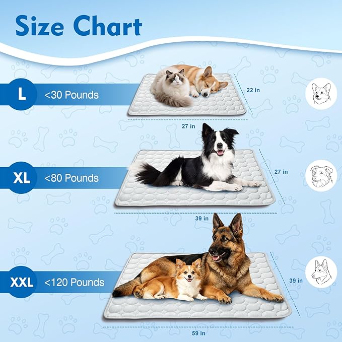 SOMOYA Dog Cooling Mat (Q-Max>0.4) Pet Cooling Pads Blanket Sleeping Kennel Mat,Ice Silk Cool Mat Pad Breathable Dog Bed Mats Beach for Large Dogs Cats (Grey, 27x39 in)