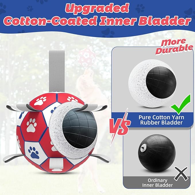 Diman Dog Toy Balls for Large Dogs, 7 Inch Soccer Ball for Dogs with Straps, World Cup Herding Ball for Outdoor Fun, Pet Birthday Gifts, Durable Dog Balls for Medium Large